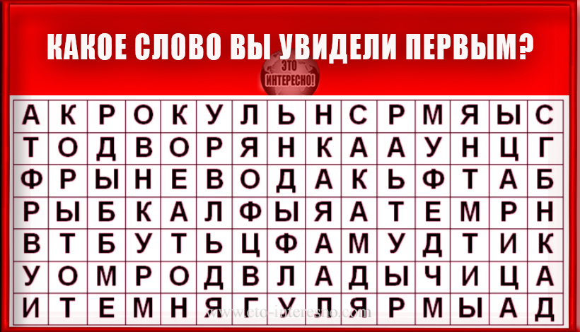 СЛОВО, КОТОРОЕ ВЫ УВИДИТЕ ПЕРВЫМ ОХАРАКТЕРИЗУЕТ ВАШ ТИП ЛИЧНОСТИ